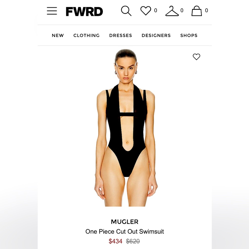**NWT** Mugler - One Piece Cut Out Swimsuit - Black